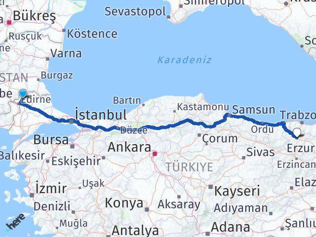 Edirne Lalapaşa Gümüşhane Arası Kaç Km - Yol Haritası