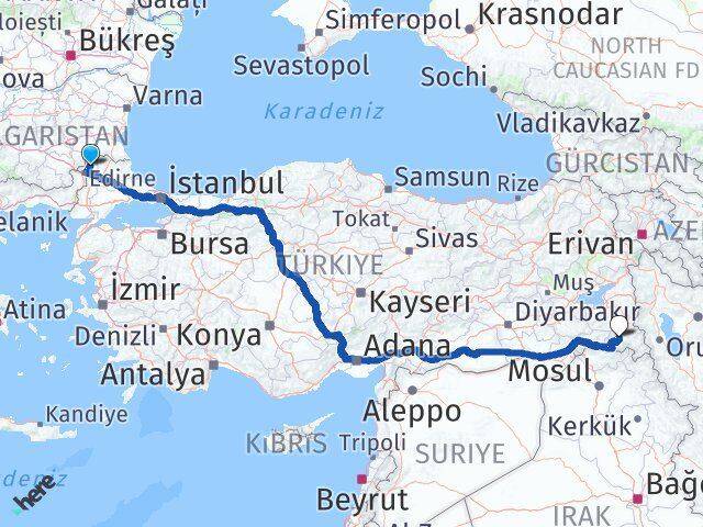 Edirne Lalapaşa Hakkari Arası Kaç Km - Yol Haritası