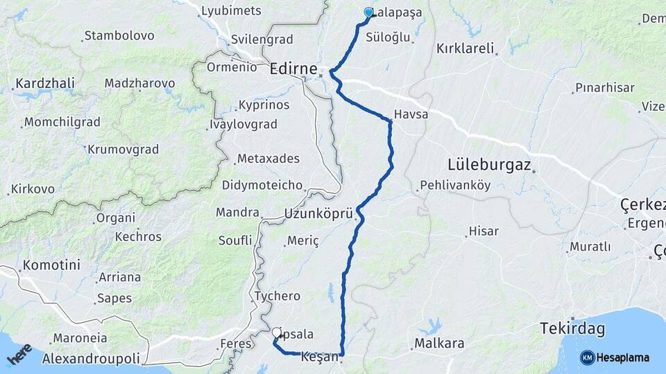 Edirne Lalapaşa İpsala Arası Kaç Km - Yol Haritası