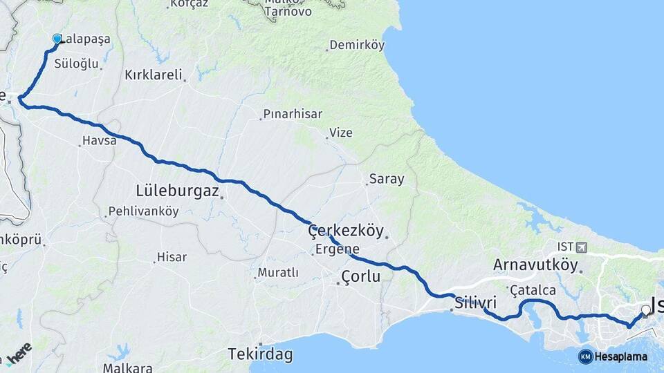 Edirne Lalapaşa İstanbul Arası Kaç Km - Yol Haritası
