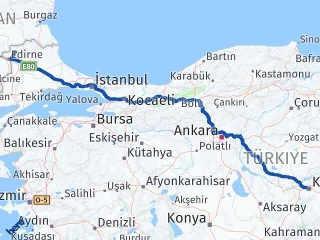 Edirne Lalapaşa Kayseri Arası Kaç Km - Yol Haritası