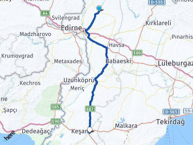 Edirne Lalapaşa Keşan Arası Kaç Km - Yol Haritası