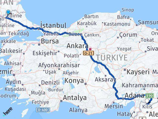 Edirne Lalapaşa Kilis Arası Kaç Km - Yol Haritası