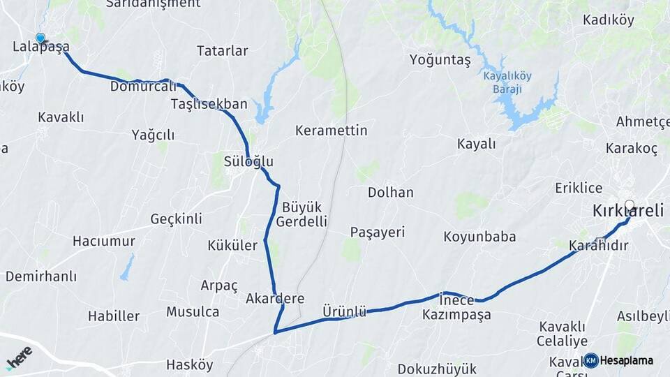 Edirne Lalapaşa Kırklareli Arası Kaç Km - Yol Haritası