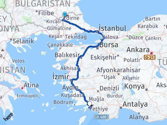 Edirne Lalapaşa Muğla Arası Kaç Km - Yol Haritası