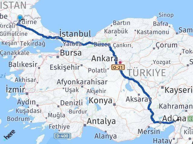 Edirne Lalapaşa Osmaniye Arası Kaç Km - Yol Haritası