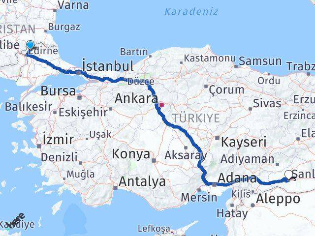 Edirne Lalapaşa Şanlıurfa Arası Kaç Km - Yol Haritası