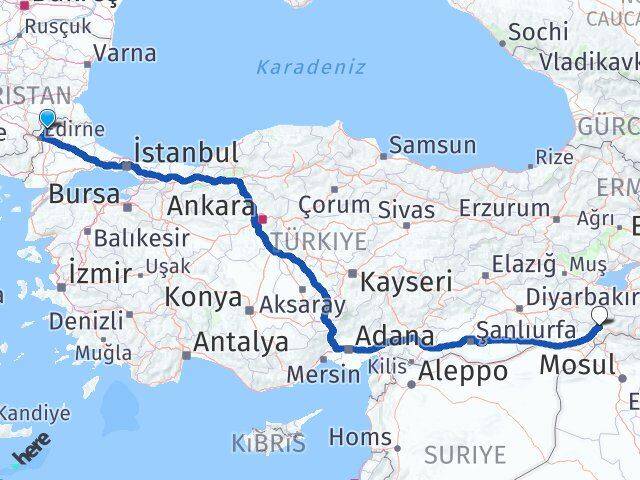 Edirne Lalapaşa Şırnak Arası Kaç Km - Yol Haritası