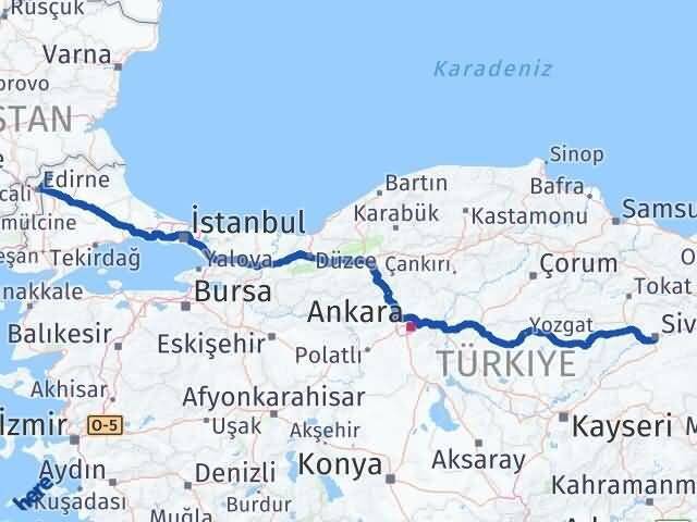 Edirne Lalapaşa Sivas Arası Kaç Km - Yol Haritası