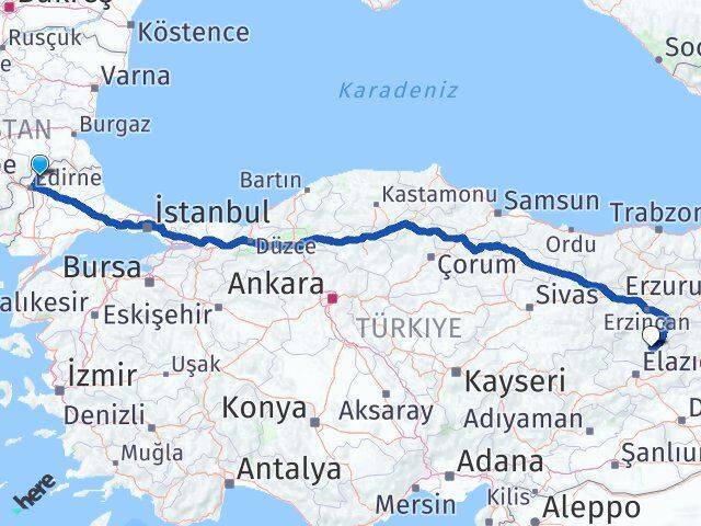 Edirne Lalapaşa Tunceli Arası Kaç Km - Yol Haritası