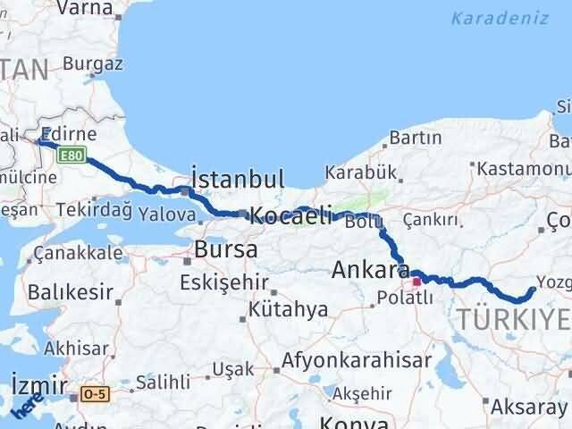 Edirne Lalapaşa Yozgat Arası Kaç Km - Yol Haritası
