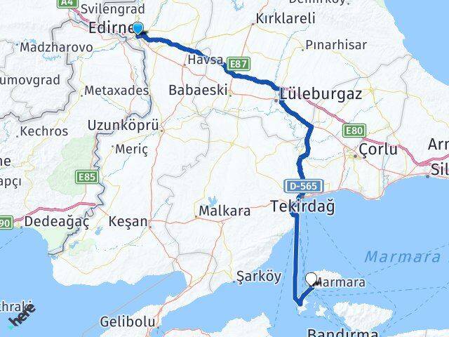 Edirne Marmara Balıkesir Arası Kaç Km - Yol Haritası