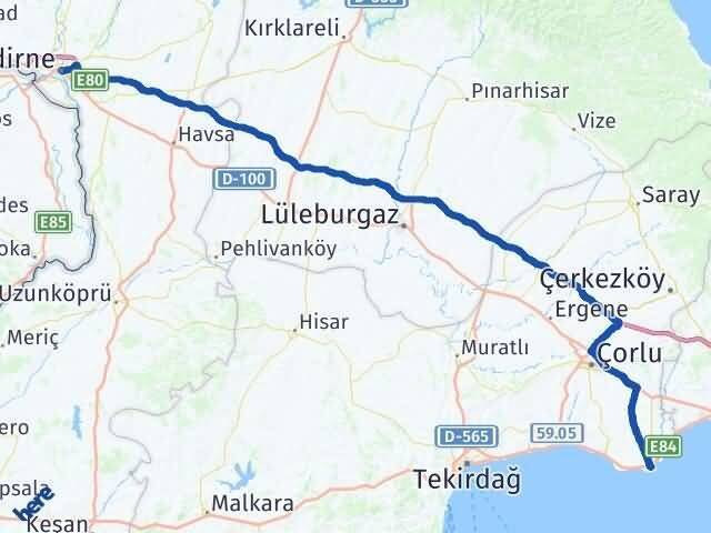 Edirne Marmaraereğlisi Tekirdağ Arası Kaç Km - Yol Haritası