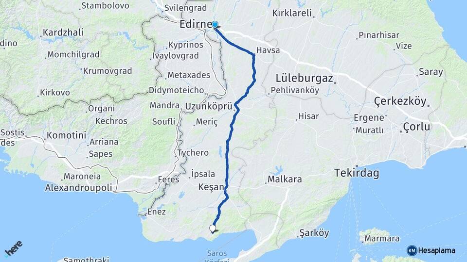 Edirne Mecidiye Keşan Arası Kaç Km - Yol Haritası