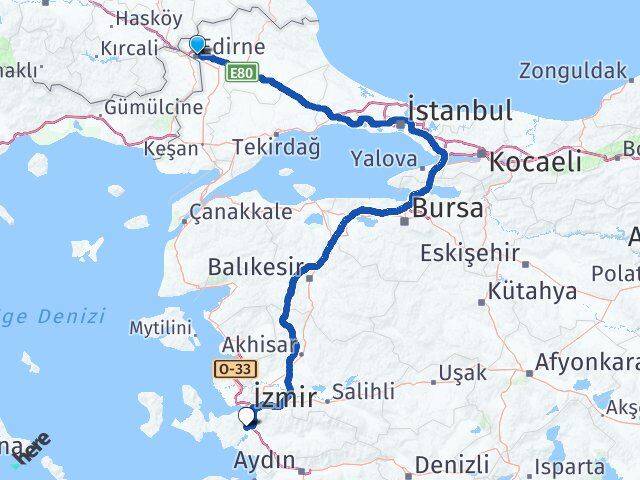 Edirne Menderes İzmir Arası Kaç Km - Yol Haritası