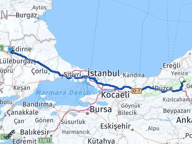 Edirne Mengen Bolu Arası Kaç Km - Yol Haritası