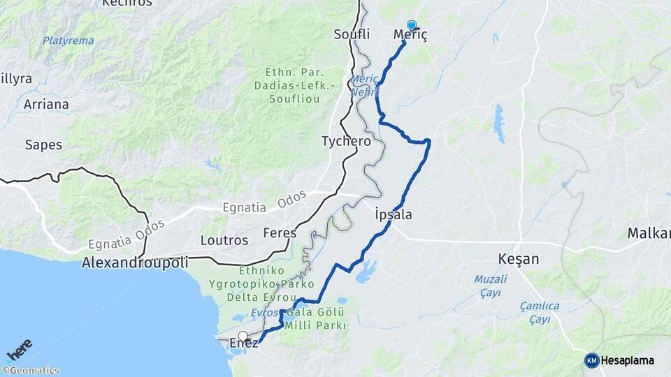 Edirne Meriç Enez Arası Kaç Km - Yol Haritası