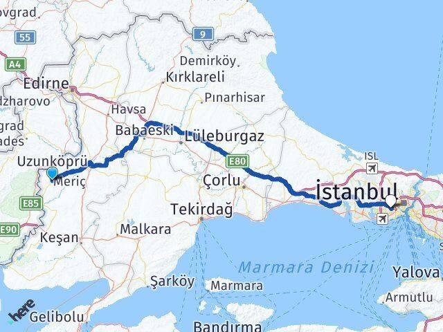 Edirne Meriç Esenler İstanbul Arası Kaç Km - Yol Haritası