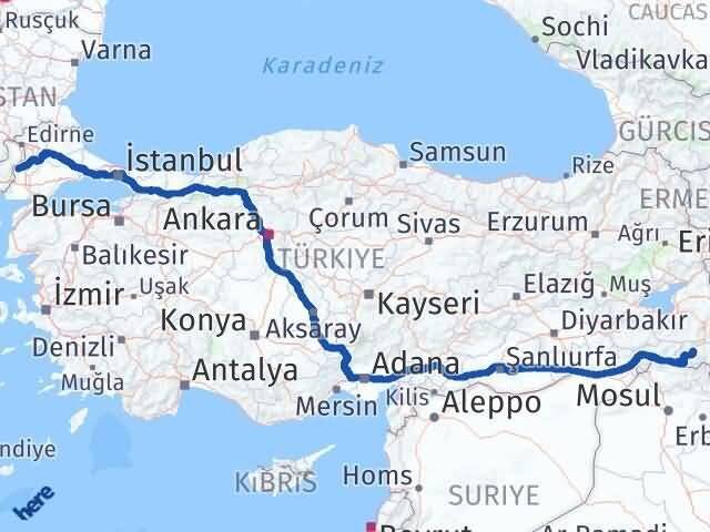Edirne Meriç Hakkari Arası Kaç Km - Yol Haritası