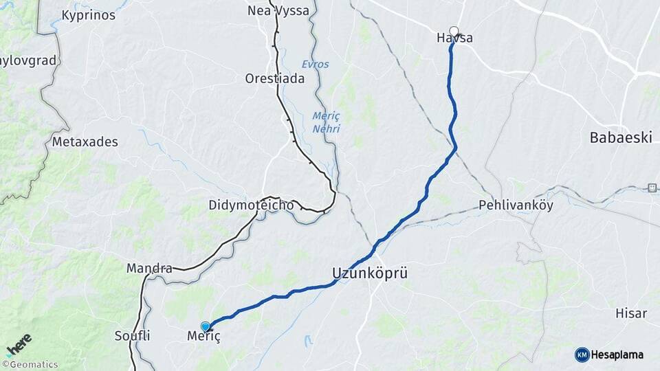 Edirne Meriç Havsa Arası Kaç Km - Yol Haritası