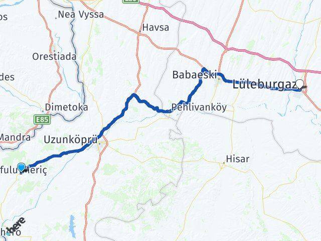 Edirne Meriç Lüleburgaz Kırklareli Arası Kaç Km - Yol Haritası