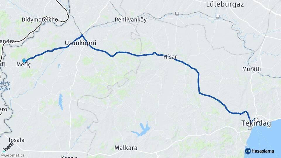 Edirne Meriç Tekirdağ Arası Kaç Km - Yol Haritası
