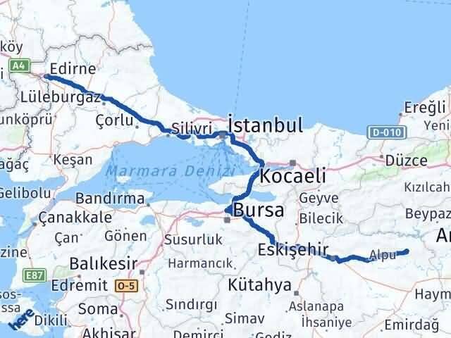Edirne Mihalıççık Eskişehir Arası Kaç Km - Yol Haritası