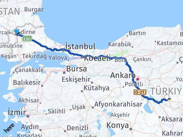 Edirne Mucur Kırşehir Arası Kaç Km - Yol Haritası