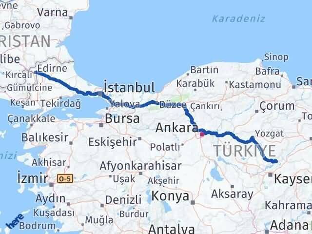 Edirne Özvatan Kayseri Arası Kaç Km - Yol Haritası