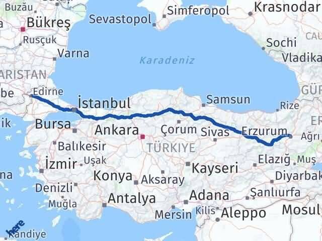 Edirne Palandöken Erzurum Arası Kaç Km - Yol Haritası