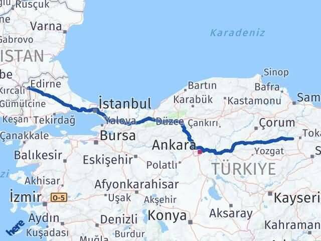Edirne Pazar Tokat Arası Kaç Km - Yol Haritası