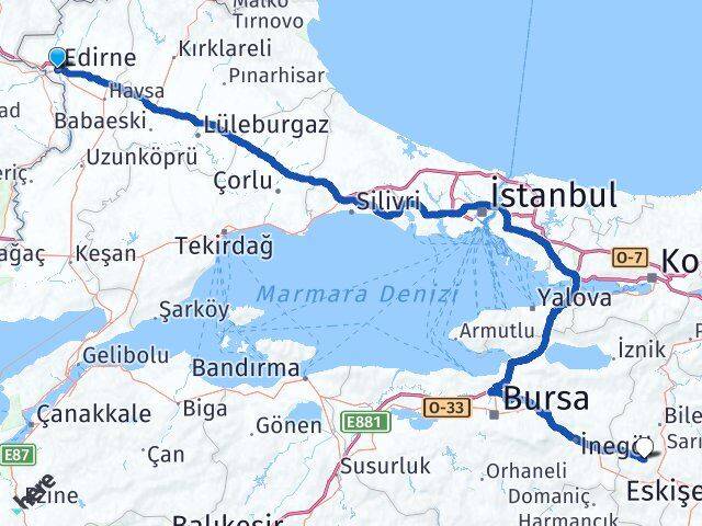 Edirne Pazaryeri Bilecik Arası Kaç Km - Yol Haritası