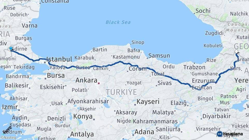 Edirne Posof Ardahan Arası Kaç Km - Yol Haritası