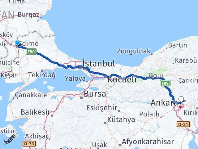Edirne Pursaklar Ankara Arası Kaç Km - Yol Haritası