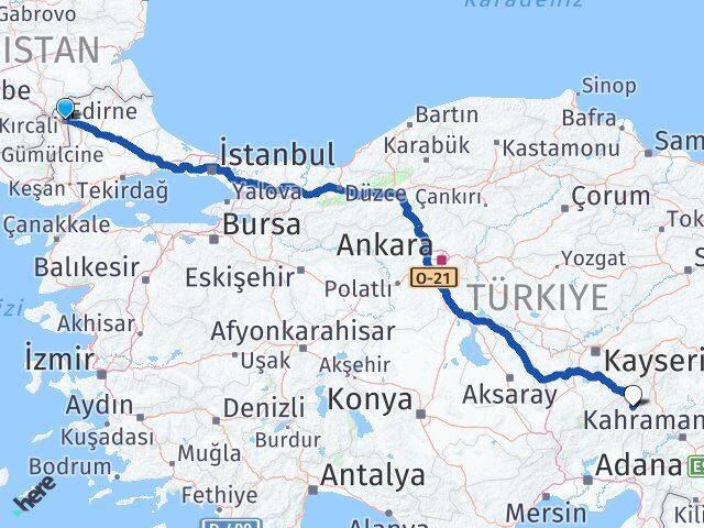 Edirne Saimbeyli Adana Arası Kaç Km - Yol Haritası