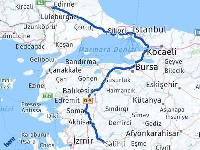 Edirne Salihli Manisa Arası Kaç Km - Yol Haritası