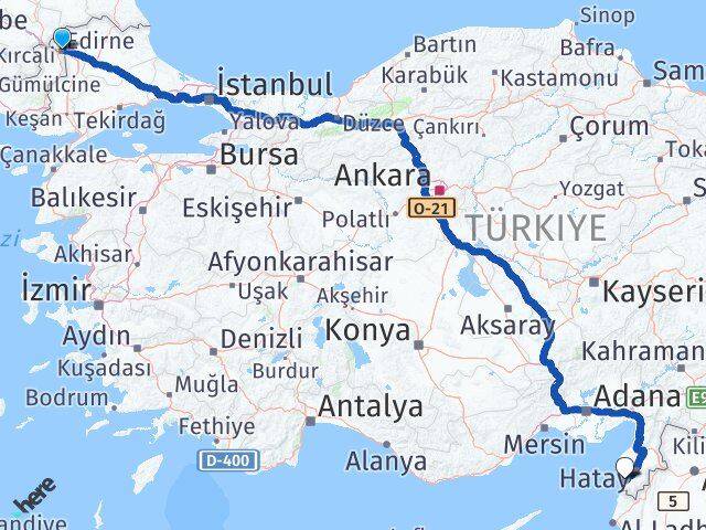 Edirne Samandağ Hatay Arası Kaç Km - Yol Haritası
