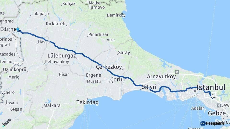 Edirne Sancaktepe İstanbul Arası Kaç Km - Yol Haritası