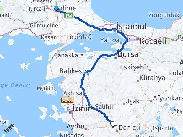 Edirne Sarayköy Denizli Arası Kaç Km - Yol Haritası
