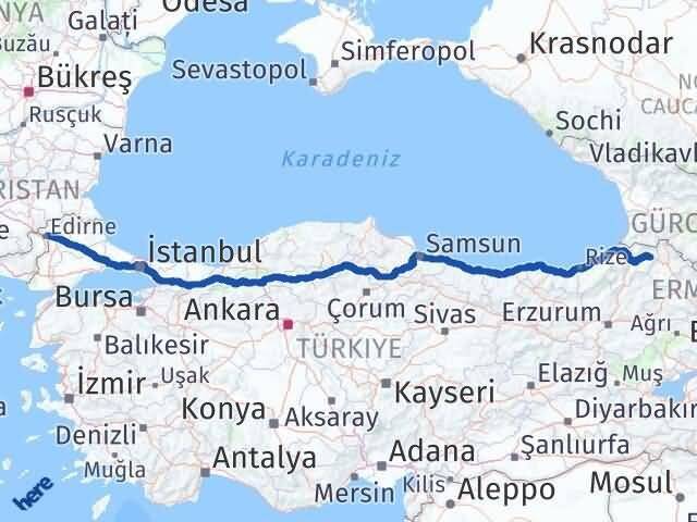 Edirne Şavşat Artvin Arası Kaç Km - Yol Haritası