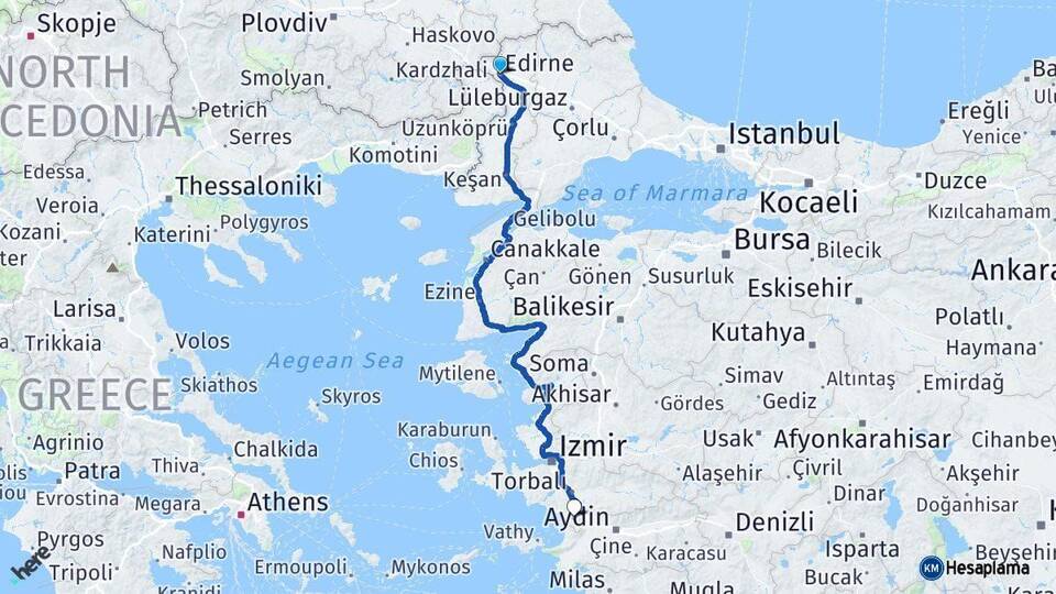 Edirne Selçuk İzmir Arası Kaç Km - Yol Haritası