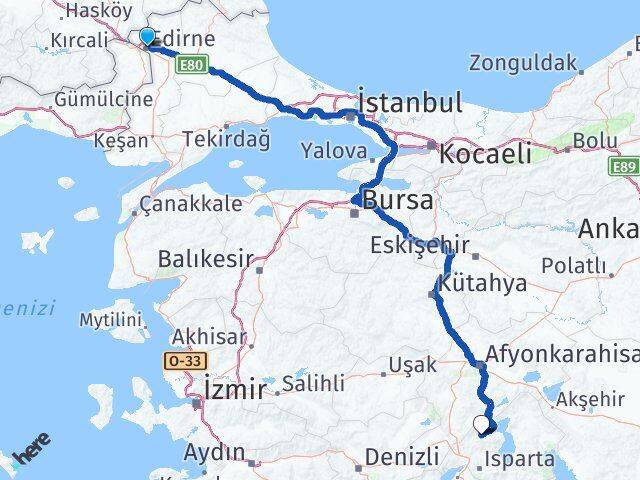 Edirne Senirkent Isparta Arası Kaç Km - Yol Haritası