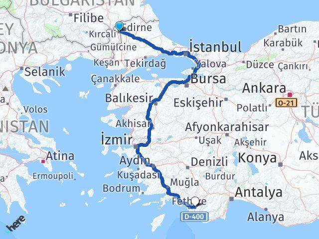 Edirne Seydikemer Muğla Arası Kaç Km - Yol Haritası