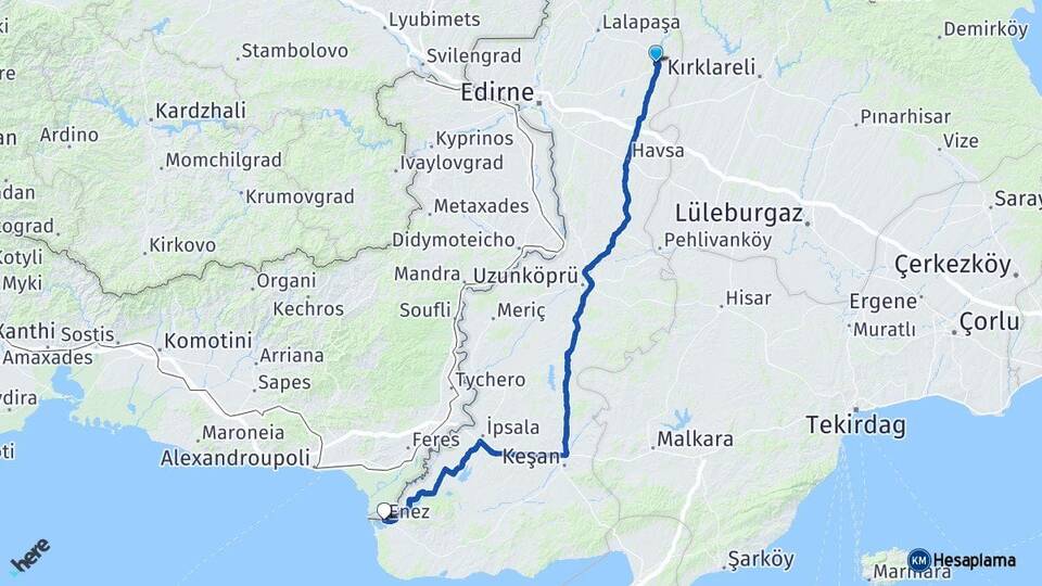 Edirne Süloğlu Enez Arası Kaç Km - Yol Haritası