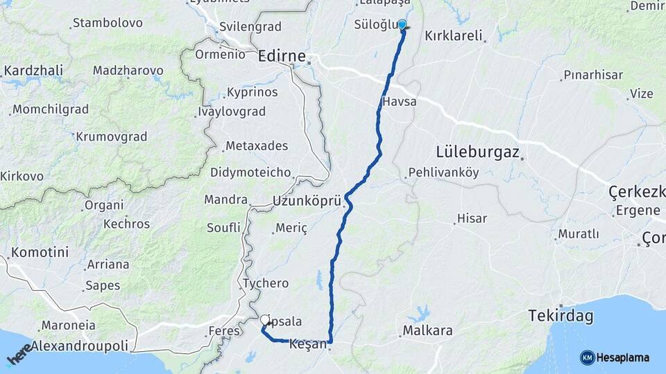 Edirne Süloğlu İpsala Arası Kaç Km - Yol Haritası