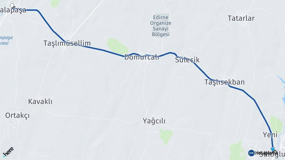 Edirne Süloğlu Lalapaşa Arası Kaç Km - Yol Haritası