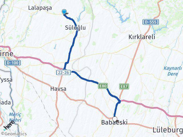 Edirne Süloğlu Sülecik Babaeski Kırklareli Arası Kaç Km - Yol Haritası