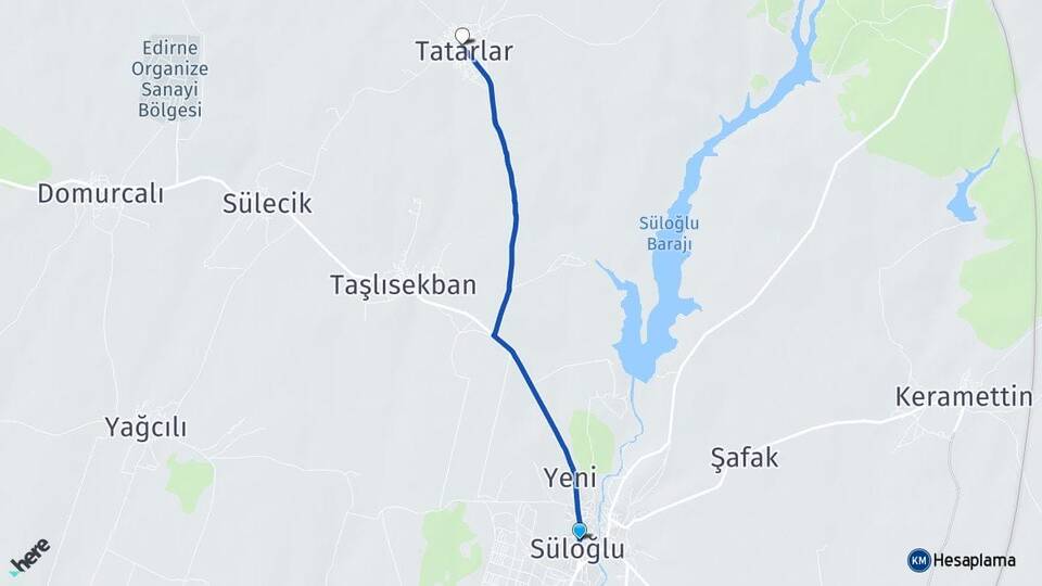 Edirne Süloğlu Tatarlar Süloğlu Arası Kaç Km - Yol Haritası