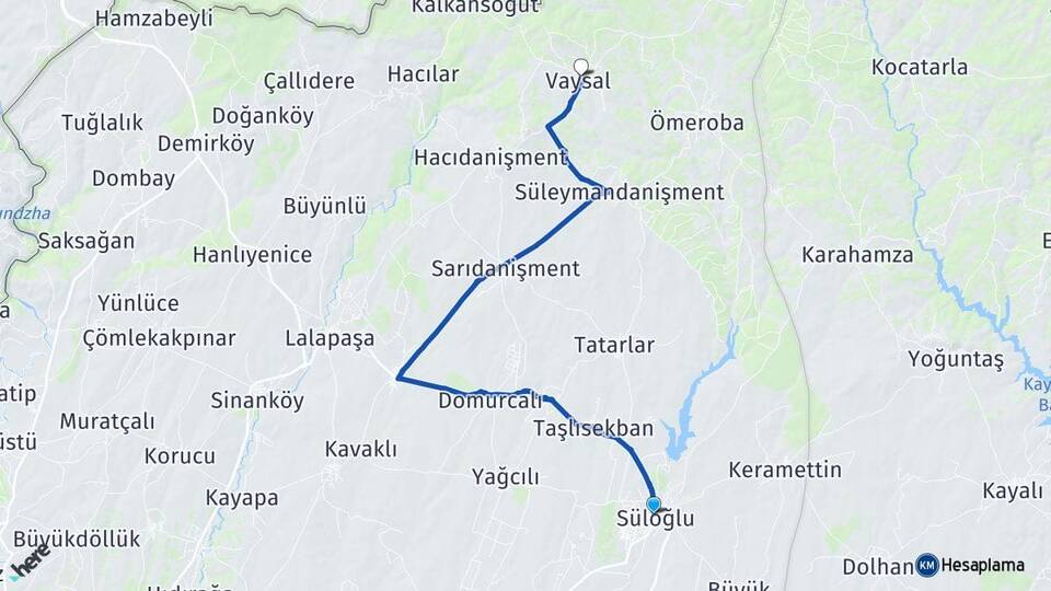 Edirne Süloğlu Vaysal Lalapaşa Arası Kaç Km - Yol Haritası
