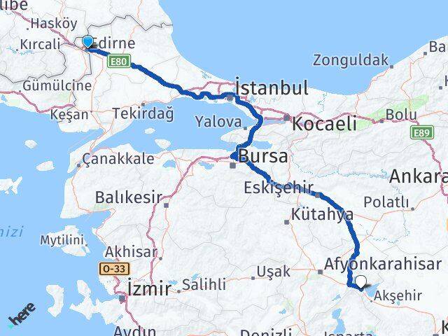 Edirne Sultandağı Afyonkarahisar Arası Kaç Km - Yol Haritası